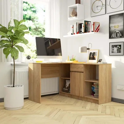 Obrázok produktu pre Rohový písací stôl, sada 120 cm, s komodou (1 zásuvka, 1 dvierka, 6 priehradiek), pracovný stôl