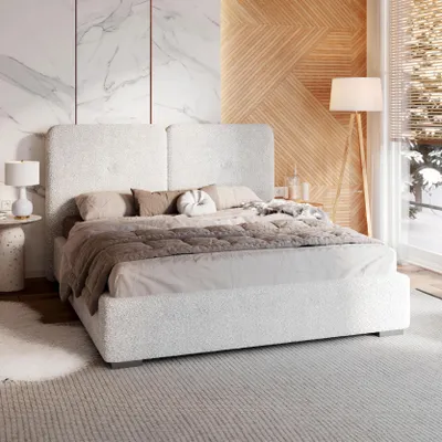 Produktbild von FDM Bett RIK 90x200 cm Polsterbett mit Lattenrost aus Metall Bettkasten Stauraumbett Samt Cleo weiß