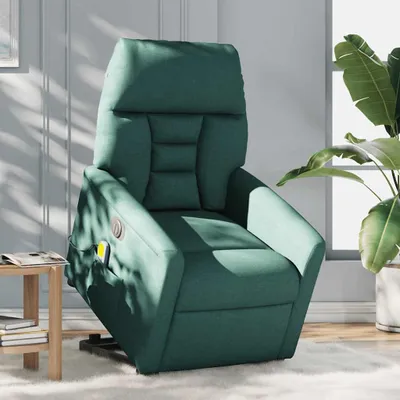 Produktbild von vidaXL Elektrischer Massagesessel mit Aufstehhilfe Dunkelgrün Stoff