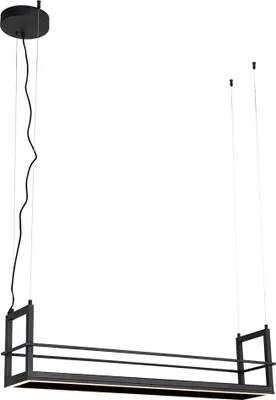 Zdjęcie produktu dla Lampa wisząca czarna z półką w komplecie z diodą LED, 3-stopniowy ściemniacz - Cage Rack