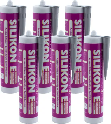 Produktbild von ARLI SET: 6x Silikon 310ml grau Universal Sanitär Bad Dusche Küche Fuge Fenster innen außen - 6 Kartuschen