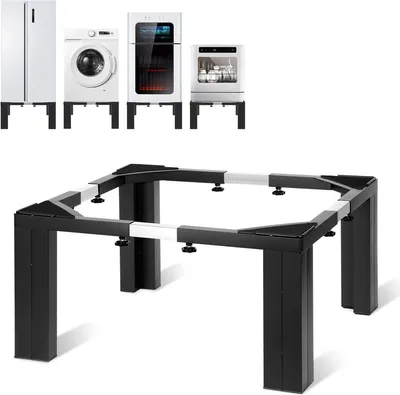 Image de Clanmacy Support réglable pour machine à laver et sèche-linge - Noir + Argent
