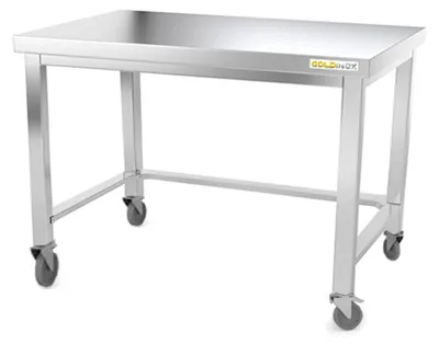 Obrázek produktu pro Pracovní stůl z nerezové oceli s podstavou, rozměry 1200 x 700 mm, s podepřením na kolečkách, řada PREMIUM - GOLDINOX