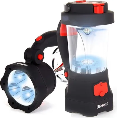 Immagine prodotto di Lampada Duronic Hurricane - Lampada da campeggio con torcia a 3 LED - Lanterna a 10 LED con dinamo - Ricaricabile tramite manovella e USB - Batteria da 300 mAh - Segnale di emergenza