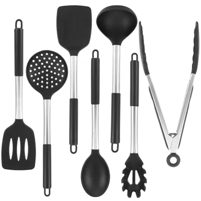 7-teiliges Silikon-Küchenutensilien-Set, Edelstahlgriffe, spülmaschinengeeignet
