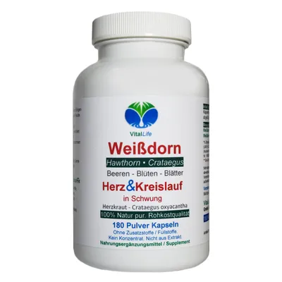 Produktbild von Weissdorn Weißdorn 180 Pulver Kapseln - Blätter Blüten Beeren - Ohne Zusatzstoffe Natur Pur.
