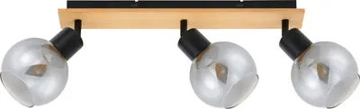 Image de Plafonnier BAREL noir-bois clair-fumé 3xE27x25W verre dim. : 18x52x23 cm IP20 Italux