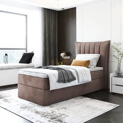 Produktbild von Kinderbett, Boxspringbett LUMORA MINI mit T25 Topper, Einzelbett, Stauraum, Schlafzimmer, Polsterbett, 80x200 cm. (Braun - Itaka 20)