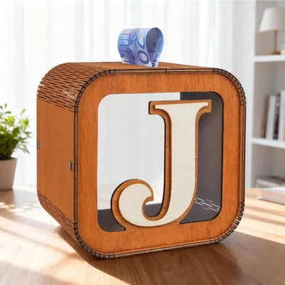 Produktbild von Personalisierte Spardose für Kinder, Spardose aus Holz mit dem Alphabet AZ, dekorativ, kreativ, große Spardose als Geschenk für Jungen, Mädchen, Erwachsene, zum Geburtstag (J)