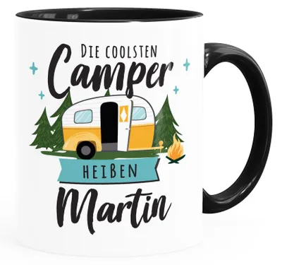 Produktbild von Kaffee-Tasse Camping Wohnmobil personalisiert mit Namen persönliche Geschenke für Camper SpecialMe® Inner-Schwarz Keramik-Tasse