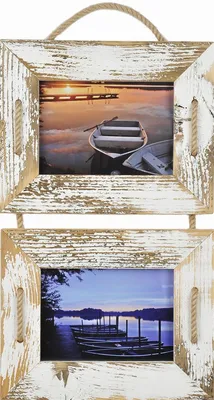 Immagine prodotto di Cornice Duo 13x18 cm bianca portafoto doppio in legno riciclato con corda da appendere e vetro