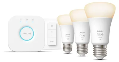 Immagine prodotto di Philips by Signify Philips Hue White Starter kit: 3 E27 smart bulbs (1100) + dimmer switch