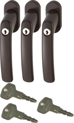 Produktbild von ABUS FG200 B SB abschließbarer Fenstergriff, braun im Set 3 Stück