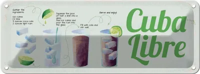 Produktbild von vianmo Blechschild 10x27 cm Cuba Libre Cocktail Recipe