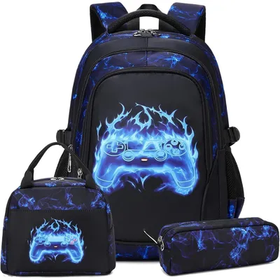 Immagine prodotto di Set di zaino scolastico con borsa per il pranzo e astuccio, colore blu, impermeabile, per adolescenti