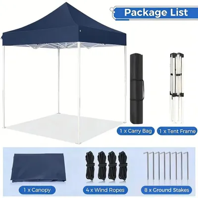 Produktbild von Gartenpavillon - Faltbarer Pavillon - 2 x 2 m - Höhenverstellbar - UV-Schutz - Wasserdicht - Aluminiumrahmen - Dunkelblau
