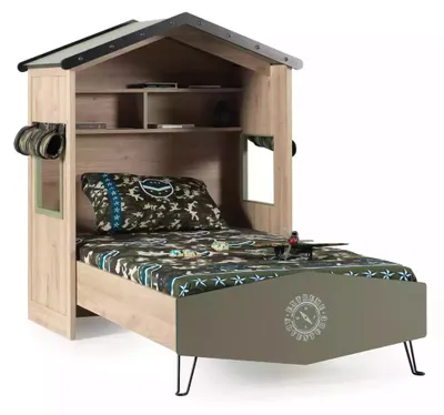 Produktbild von Design Bettrahmen Bett Holz Grün Jungen Kindermöbel Kinderbett Modern
