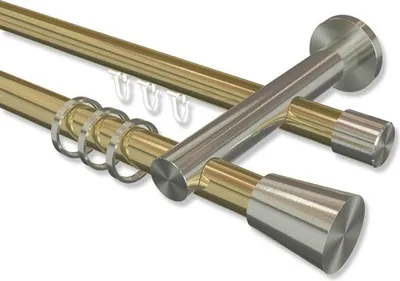 Produktbild von Interdeco Rundrohr-Innenlaufstange, Gardinenstange (Kombination) Messing-Optik / Edelstahl-Optik Modell Platon Sitra, 20 mm Ø 2-läufig, 160 cm