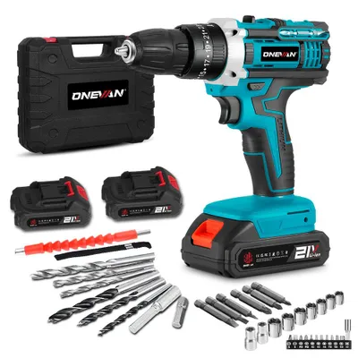 Produktbild von Akku-Bohrschrauber Akkuschrauber 21V Bohrschrauber Set 25+1 Drehmomentstufen Akkubohrer mit 2x Akkus 10mm Bohrfutter 24 Zubehör Tragetasche