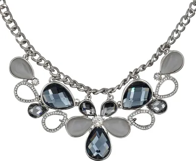 Produktbild von Steuer Modeschmuck Halskette Metall silberfarben mit Blüten-Zierde grau/weiß