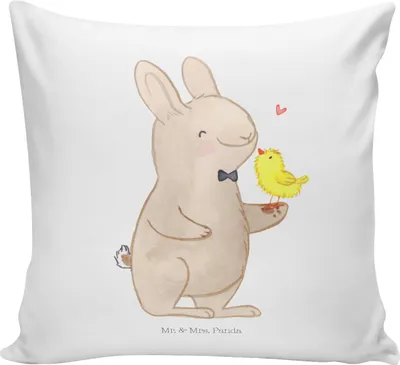 Produktbild von Mr. & Mrs. Panda Dekokissen Hase Küken - Weiß - Geschenk, Sofakissen 40x40, Deko Kissen, couch, Ostern, Kuschelkissen