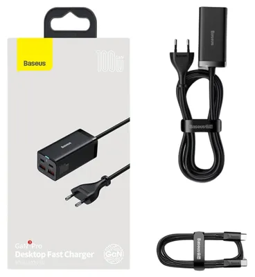 Immagine prodotto di Baseus Gan3 Pro caricatore di rete 2Xusb-C + 2Xusb, 100W (nero)
