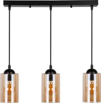 Obrázok produktu pre Závesné moderné svietidlo nad jedálenský stôl BISTRO - 3xE27, 40W, čierne / jantárové