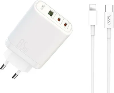Produktbild von XO Wandladegerät CE04 PD 65W QC 45W 1x USB 2x USB-C weiß + USB-C - iPhone-Kabel