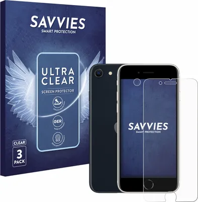 A product shot of a phone screen protector package, a phone, and a screen protector.