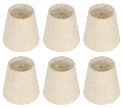 6er Set Leinen Lampenschirme Beige für E14