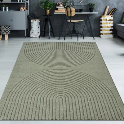 Image de Tapis vert avec motif circulaire 3D facile d'entretien et résistant Taille - 200 x 280 cm