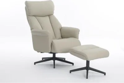 Produktbild von Happy Home Relaxsessel mit Hocker gepolstert Beige verstellbare Rückenlehne ergonomischer Fernsehsessel 360 Grad drehbar Wohnzimmer