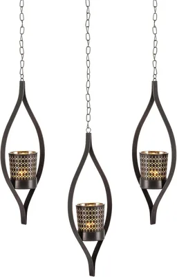 Image de Ensemble de 3 chandeliers suspendus avec verre pour bougie chauffe-plat