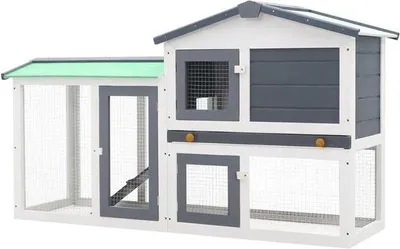 Productafbeelding van Konijnenhok Buiten - Dierenverblijf Kooi - Huisdieren Huisvesten - Twee Niveaus - 145 x 45 x 85 cm