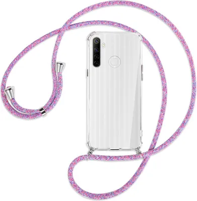 Produktbild von Handykette Backcover-Schutzhülle mit Band (Metall silberfarben) für Realme 6i - lila/rosa/blau