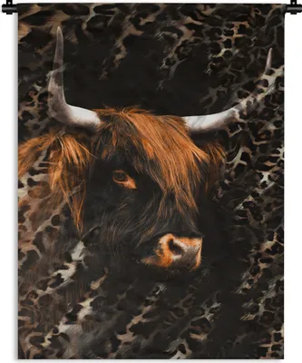Produktbild von MuchoWow® Wandteppich Wandbehang Schottisches Hochlandrind - Pantherdruck - Kuh 120x160 cm Tapisserie Dekoration Wandtuch - Wohnzimmer - Moderne