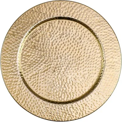 Imagen del producto de Bandeja de diseño "Nizza", fabricada a mano en aluminio con acabado dorado, de 50 cm