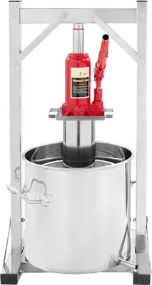 Image de Presse hydraulique pour fruits et vin - Presse manuelle de 3 tonnes pour jus et vin - Panier extérieur de 12 litres, panier intérieur de 6 litres - Acier inoxydable 201/304 - Pour raisins, pommes, moût - Argentée
