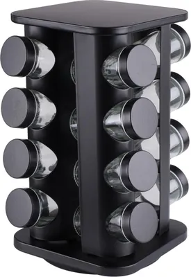 Produktbild von Rotary Gewürzregal 16 Gläser schwarzes quadratisches Gewürzset