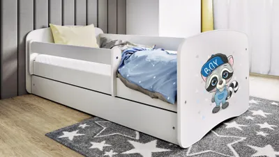 Produktbild von Kinderbett Jugendbett Waschbär 70x140, 80x160, 80x180 cm - Komplettset mit Matratze, Schublade & Rausfallschutz