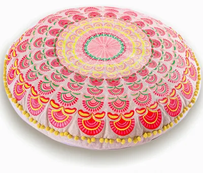 Produktbild von Omgoods - Kissenbezug 60 cm - Runder Meditationskissenbezug - Boho-Fußschemel - Gedruckter Baumwollhocker - Handwerkskunst