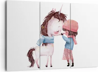 Produktbild von Bild auf Leinwand - Leinwandbild - 3 Teile - Einhorn Mädchen Kinder - 165x110cm - Wand Bild - Wanddeko - Wandbilder - Leinwanddruck - Bilder - Wanddekoration - Leinwand bilder - CE165x110-4733