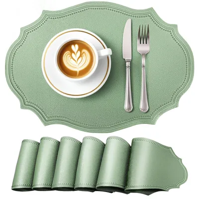 Immagine prodotto di Set di 6 sottopiatti ovali in ecopelle, resistenti al calore, impermeabili, antiscivolo, dimensioni 42,9 x 29,5 cm