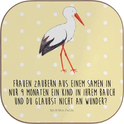 Produktbild von Mr. & Mrs. Panda Holzuntersetzer Storch - Gelb Pastell - Geschenk, Mutter, Mütter, Untersetzer für Gläser, Geburt, Lustige Sprüche, Flaschenuntersetzer, Schwangerschaft