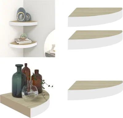 Produktbild von vidaXL Eck Schweberegale 2 Stk. Eichen Optik und Weiß 35x35x3,8 cm MDF - Wandregal - Wandregale - Wandablage - Wandablagen