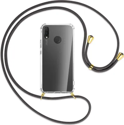 Produktbild von Handykette Backcover-Schutzhülle mit Band (Metall goldfarben) für Huawei P Smart Plus, nova 3 / 3i - dunkelgrau