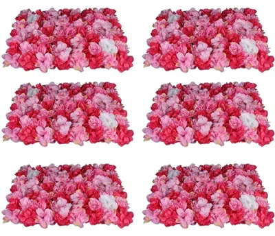 Produktbild von Künstliche Blumenwand - Paneele 6er-Set - UV-beständig - Sichtschutzzaun/Hecke - Outdoor, Hochzeit, Party, Jahrestag - Kunststoff - Rot