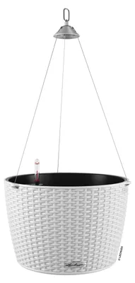 Immagine prodotto di Fioriera LECHUZA NIDO Cottage 35 Bianco | cesto sospeso con sistema di irrigazione e inserto per piante | aspetto vimini | Ø 35 x 23 cm | 15290