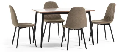 Produktbild von Essgruppe mit Tisch und 4 gepolsterten Stühlen, Tisch 120x70 cm aus Melamin, Stühle mit gesteppter Rückenlehne, für Küche und Büro – Vasco+Laura/Grün