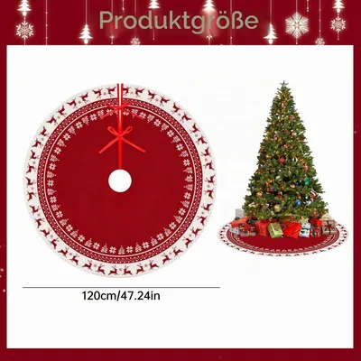 Image de Nappe ronde pour sapin de Noël, diamètre 120 cm, motif : élan et flocons de neige, en polyester